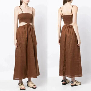 Faithfull The Brand Tayari Linen Maxi Dress 12 Cinnamon Cutout Smock Sundress
